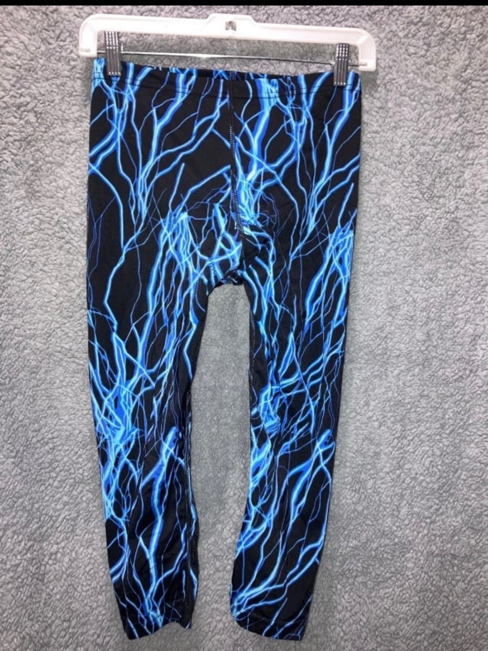 Aero Tech Spandex Padded Crotch Cycling Spin Capris Pants Black Blue Lightning M
